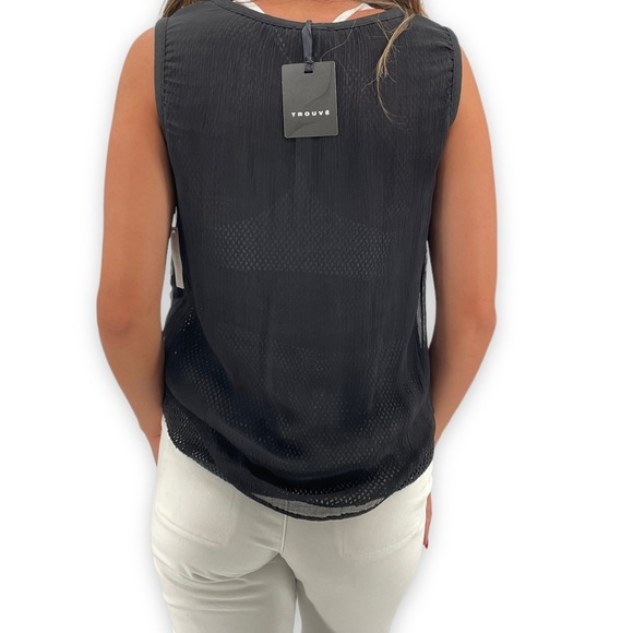 NEW Trouve Sleeveless Top Sheer Mesh Textured Layers Going Out Top Black | XS - Picture 5 of 11